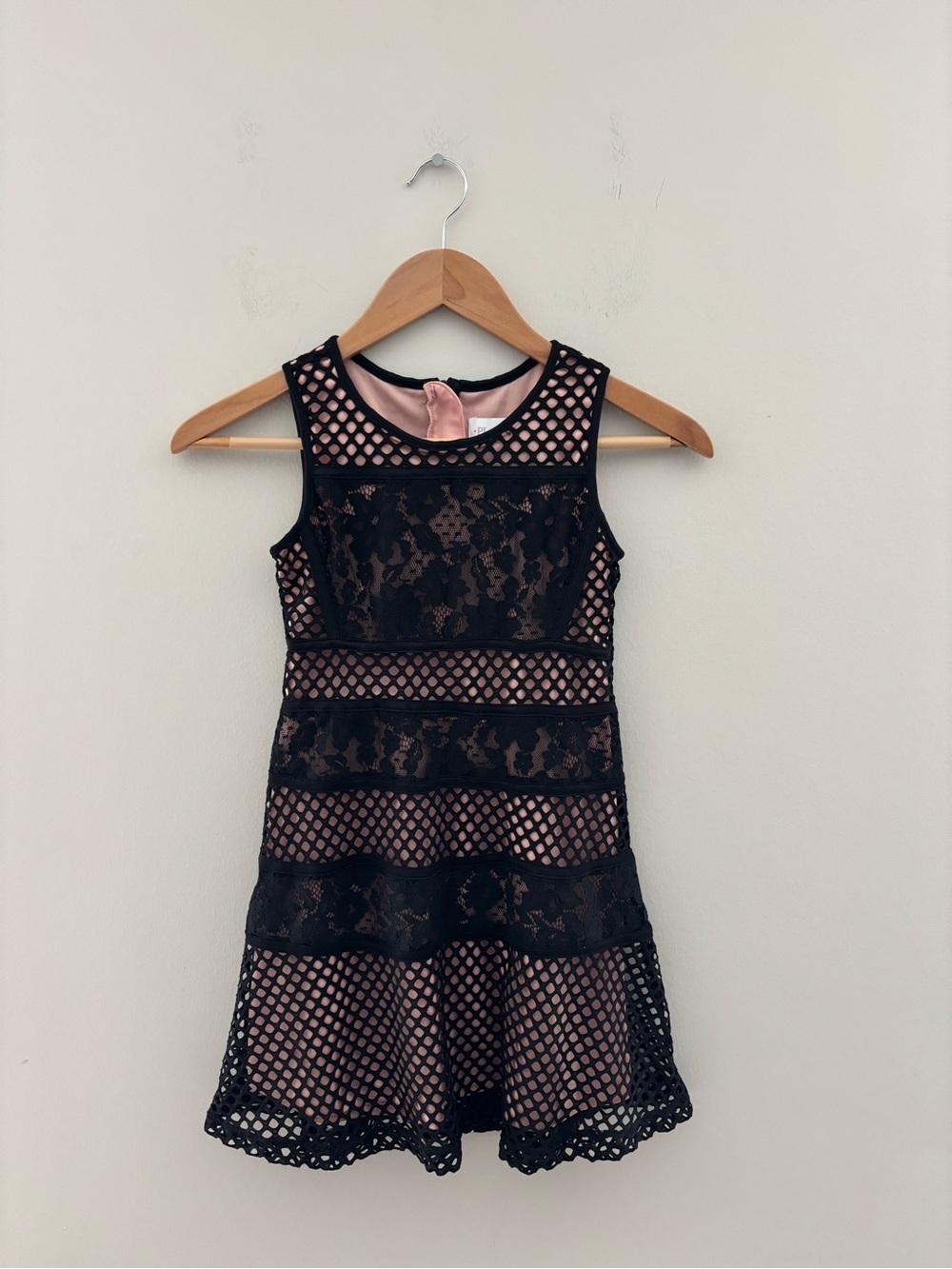 The Children's Place Black Lace Mesh Party Dress Girls Size 8 Pink Lined Dress